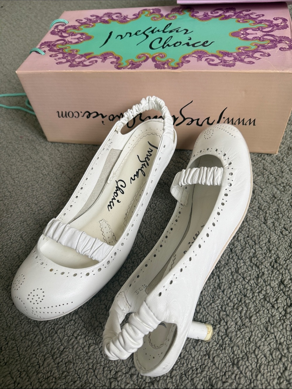 Irregular Choice White Leather Ruched Strap Slingback Kitten Heels - Mary Janes